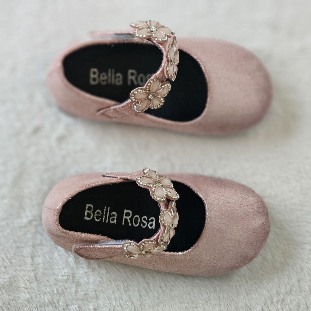 BELLA ROSA | Toddler Little Girls Glitter Pink Flowers Mary Jane Dress Shoes - Picture 10 of 13